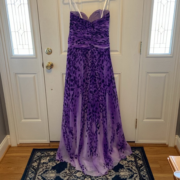 Purple Embellished strapless leopard print Dress with slit - Picture 3 of 6